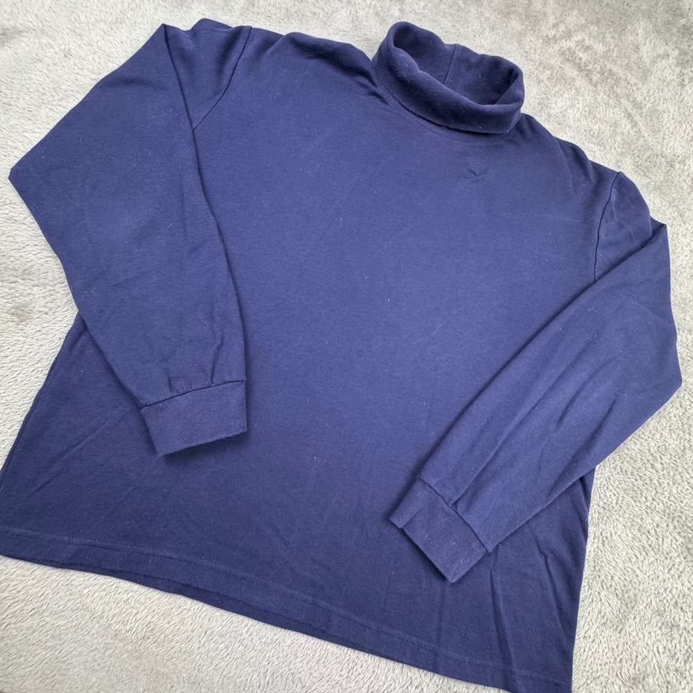 High Sierra Turtleneck Top Women L Navy Blue Excellent 90s Vintage Cotton 4032